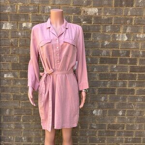 Old Navy Pink Button-Front Shirt Dress with Tie Waist
